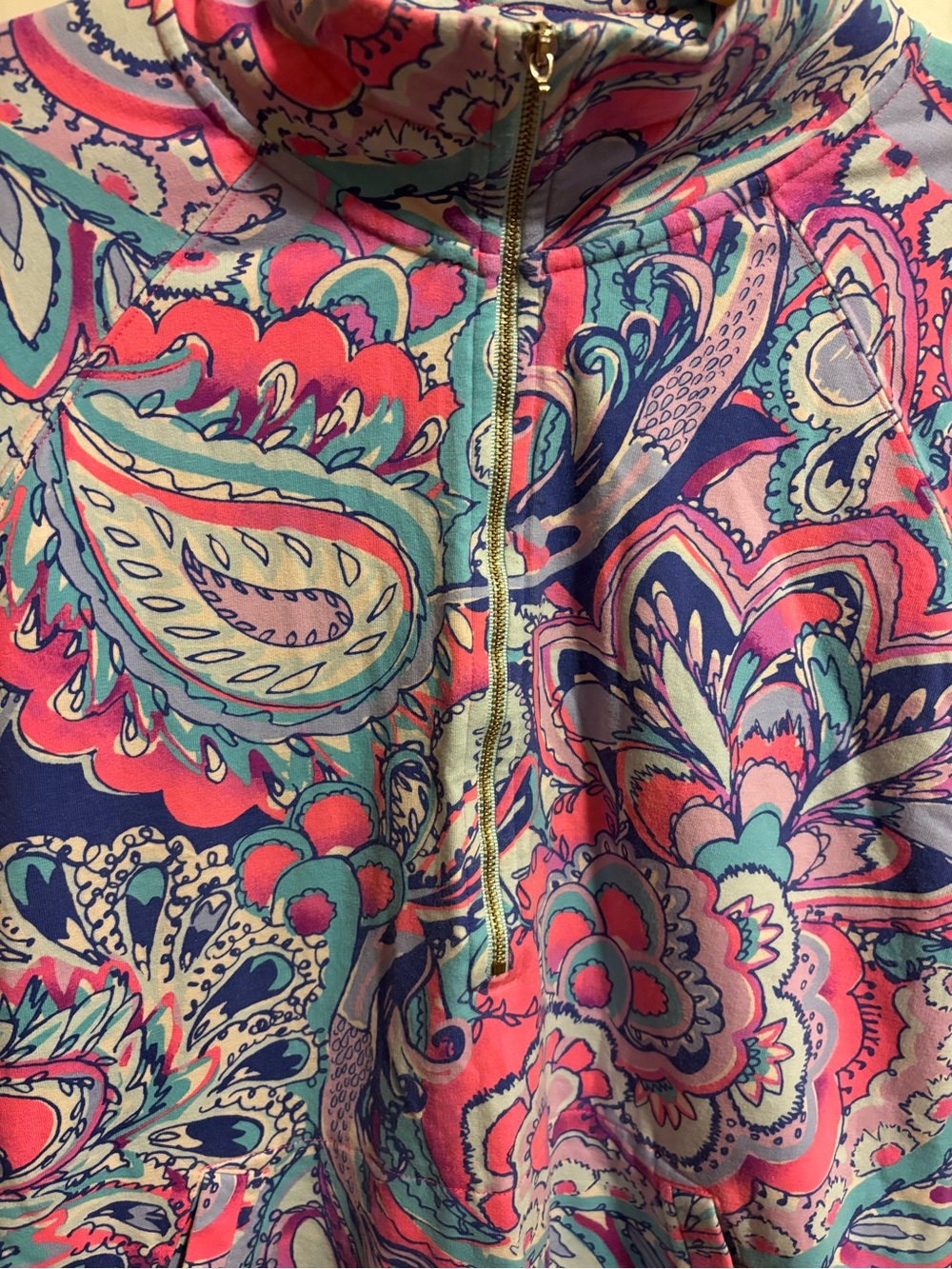 Lilly Pulitzer Blue Paisley Half-Zip Ruffle Top - READ - Picture 3 of 6